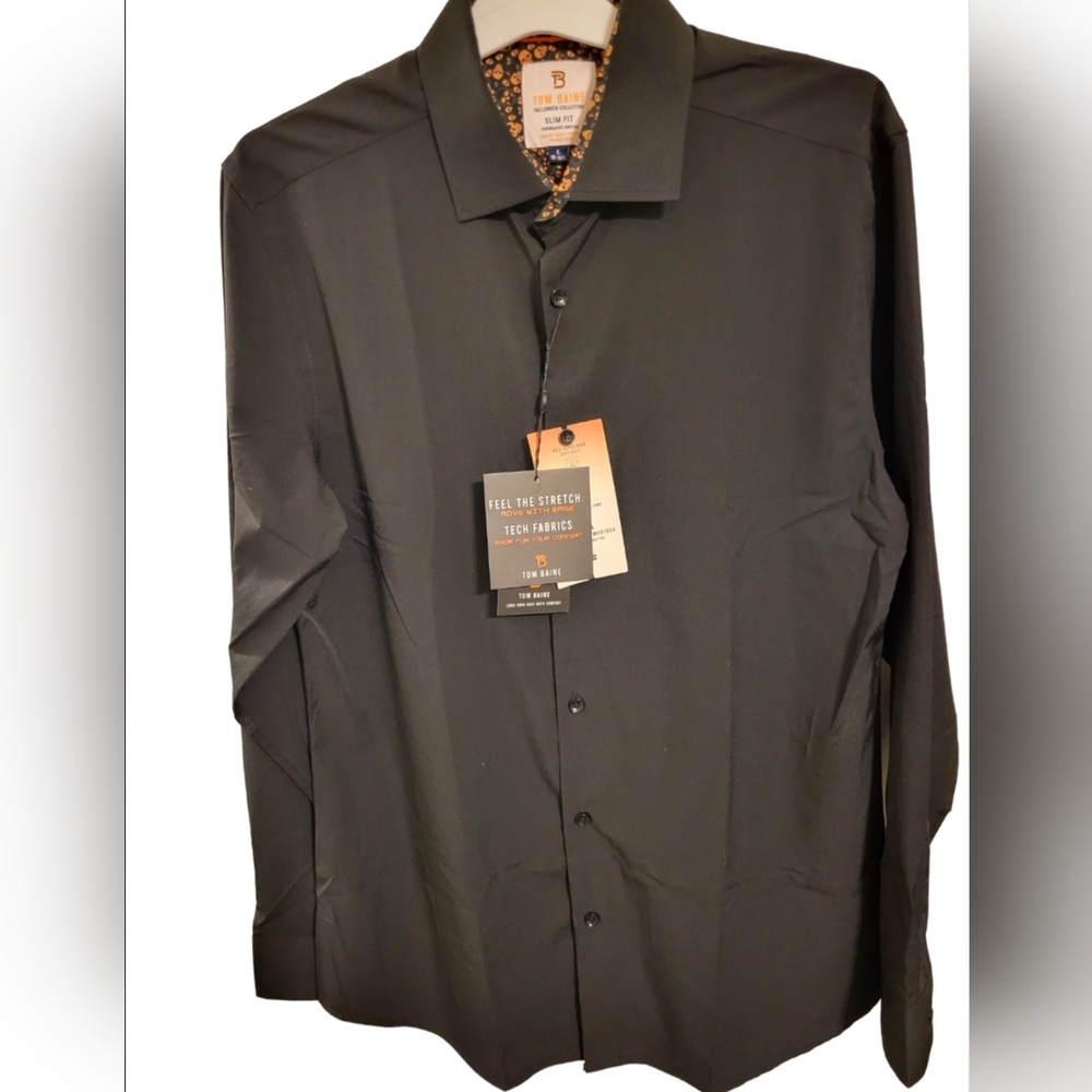 Black Button-Up Tom Baine Holloween Collection  Shirt with Skull Cuffs  Large - Picture 2 of 10